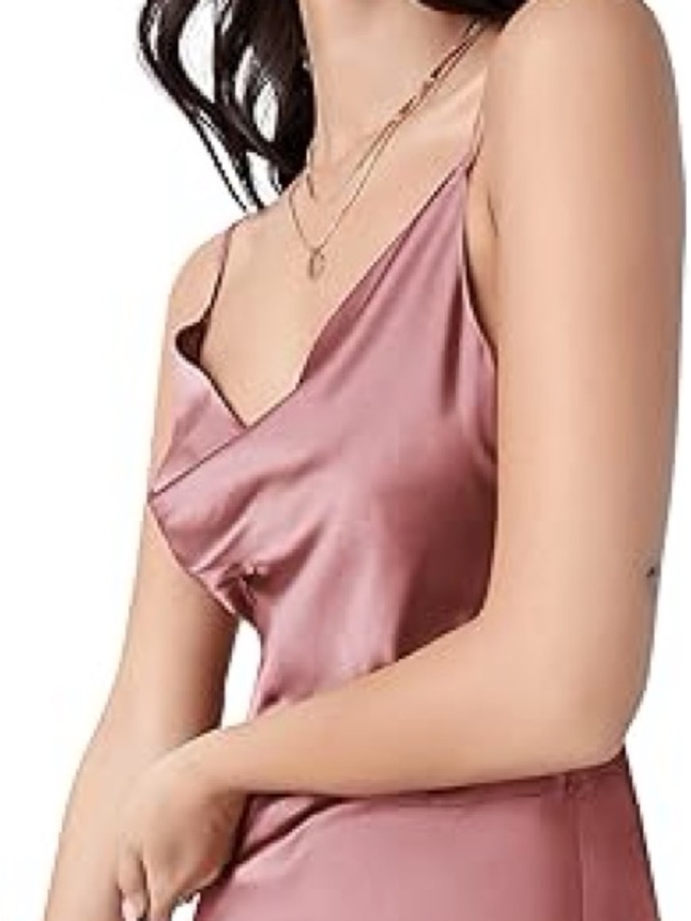 Long Satin Slip Dress Cowl Neck in Dusty Rose
